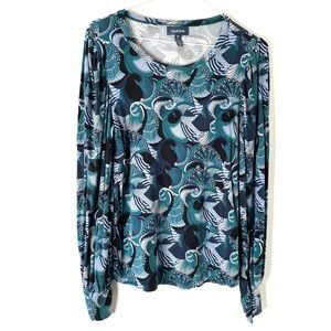 ModCloth Green Blue Peacock Paisley Long Sleeve Top